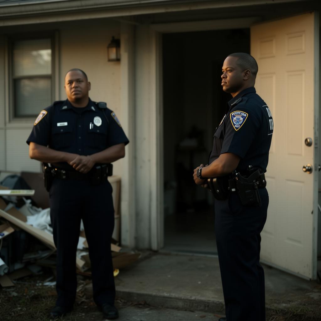 Police officers on scene performing an eviction set-out